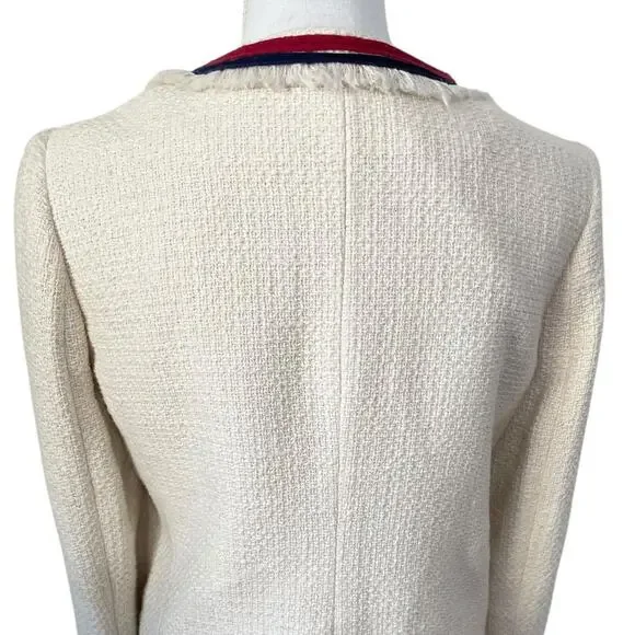 J.Crew Lady Jacket Blazer Tweed Cropped Fringe Fringy White Red Navy Blue Size 6 - Picture 11 of 13